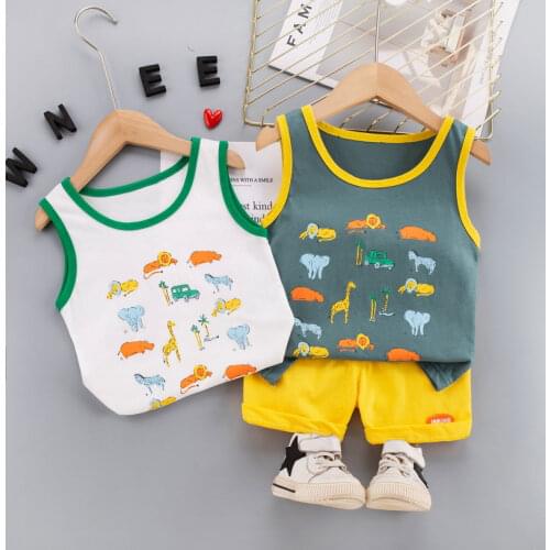 Children Boys Girls Cotton Summer Baby Cartoon Animal Vest Shorts 2Pcs/Sets Toddler Cartoon Tracksuits Infant Clothes Costume