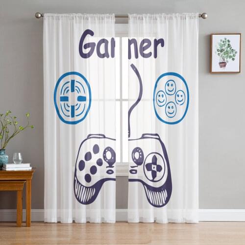 Game Keyboard Cartoon Sheer Curtains for Girl Kids Bedroom Kitchen Window Drapes Curtain Home Decoration