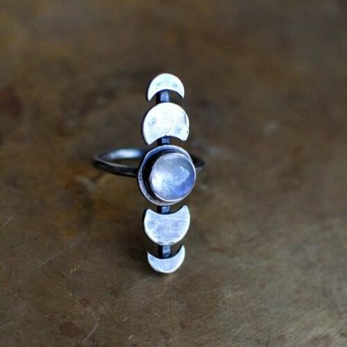 Milangirl Rings for Woman Man Simple Vintage Moonstone Crescent & Full Moon Birthday Fashion Jewelry KCR229