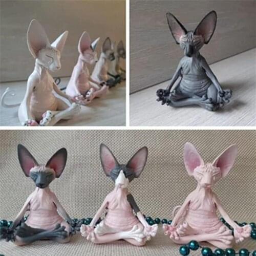 Cat Meditate Collectible Figurines Miniature Handmade Decor Animals Figure Toys Home Decor