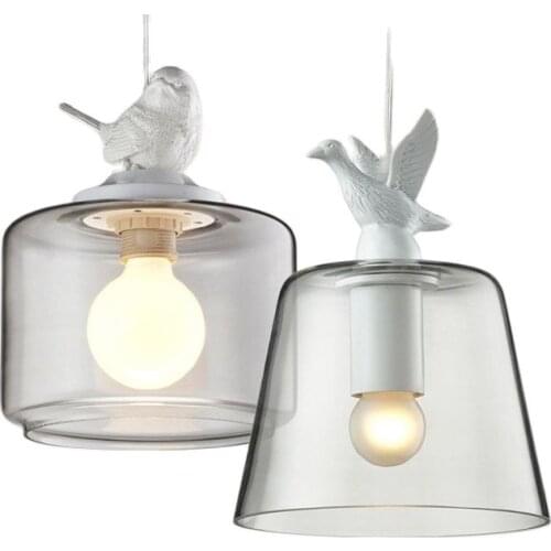 Nordic Creative Single Bird Pendant Lights Iron Glass Duck Hanging Lamp Restaurant Dining Living Room Room Decor Furniture