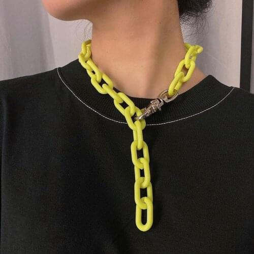 Punk Miami Cuban Choker Necklace Collar Statement Hip Hop Big Chunky Fluorescent Yellow Thick Chain Necklace Women Jewelry Gifts