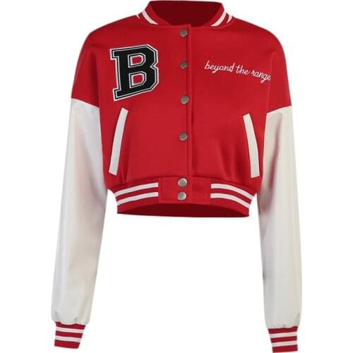 Color matching letter printing color baseball uniform short jacket women 2021 trend loose retro short bomber jacket women