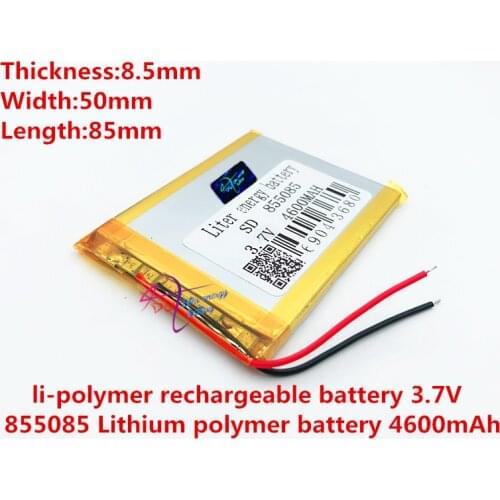 1pcs 855085 3.7v 4600mah high capacity polymer lithium rechargeable battery for power bank GPS tablet PDA