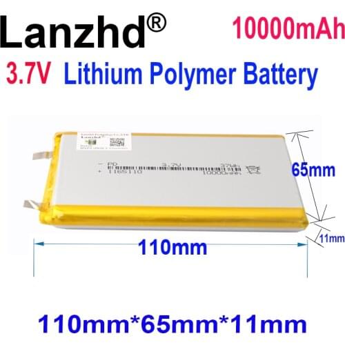 10PCS 3.7V Li Polymer Battery 10000mAh 110*65*11mm Soft package battery For Power Bank Bluetooth Speakers Tablet DVD battery