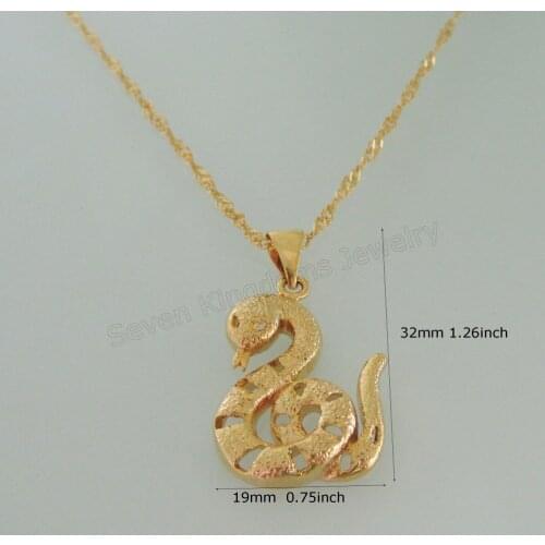 Min order 10$/ CAN MIX DESIGN/ GREAT - YELLOW GOLD OVERLAY 18" NECKLACE&SCRUB CARVED VIVID SNAKE COBRA PENDANT HANGS 1.26"