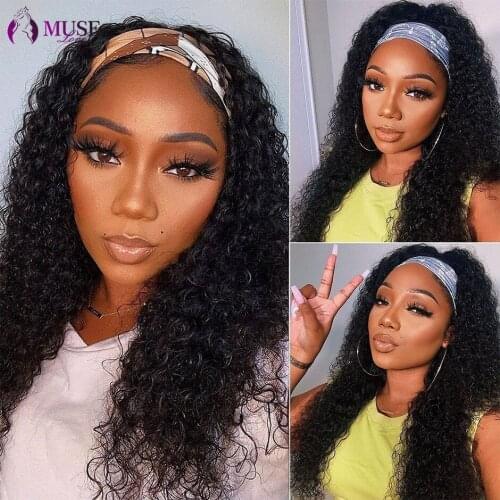 MUSE LOVE Chinese Water Wave Headband Wig 180% Water Wave Human Hair Wigs For Black Women Glueless Water Wave Curly Headband Wig