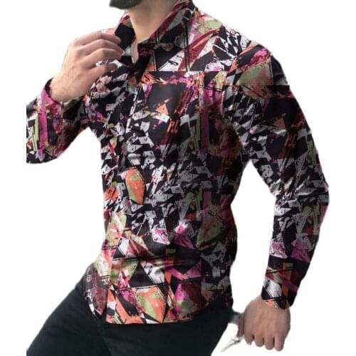 2021 Spring/Autumn Men Shirt Fashion Long Sleeve Printed Cotton Blend Turn Down Collar Buttons Top Streetwear Men Clothing Polo