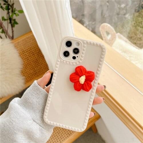 Retro sweet kawaii plush Red flowers japanese Phone Case For iPhone 12 11 Pro Max Xr Xs Max 7 8 Plus 7Plus case Cute Soft Cover