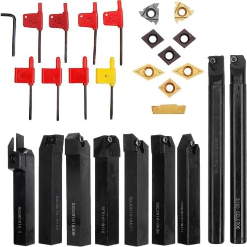 9pcs 16mm Shank Lathe Boring Bar Turning Tool Holder Set With Carbide Inserts CNC Cutting Tool Holder Lathe Machine Tool Set