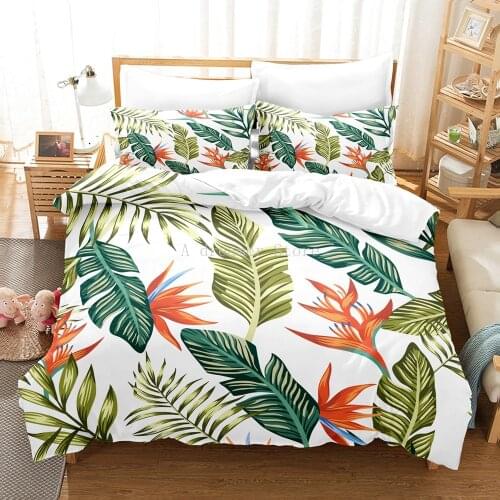 New 3D Green Palm Leaves Bedding Set Fashion Duvet Cover Pillowcases For Home Bedroom Luxury Bed 2/3pcs Bohemian Comforter