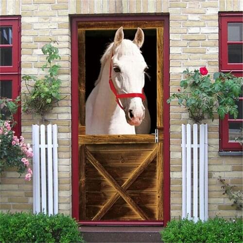 Horse Door Wallpaper Self-adhesive Stickers on the Doors Waterproof Poster Wall Art Mural Decals Home Design autocollant porte