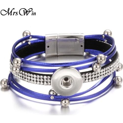 Wholesale Leather Snap Button Bracelet Bangles New Creative Magnet Leather Snap Bracelets fit 18mm Snaps Jewelry
