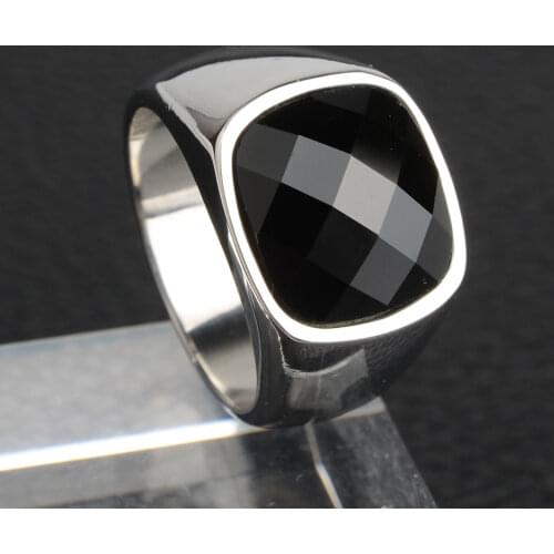Punk Rock Stone Cut 316L Stainless Steel Signet Ring For Men Hip Hop Party Jewelry Wholesale Male Wedding Anel
