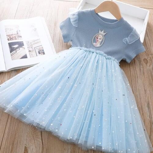 Disney Girl Dress Summer Baby Kid Clothes Princess Frozen Elsa Dress Snow Queen Cosplay Costume Party Birthday Children Clothing