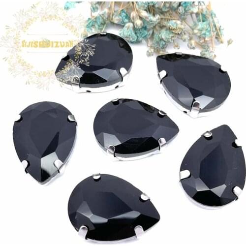 Black Water droplet shape Crystal Glass Sew-on Rhinestones with Claw DIY Dresses and Clothes13*18 10*14 7*10 18*25 20*30