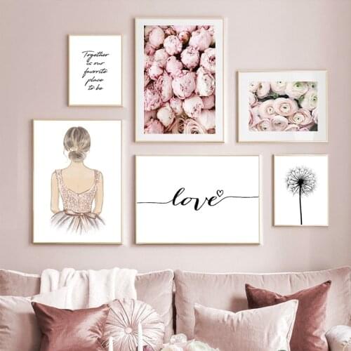 Pink Rose Dandelion Love Scandinavian Flower Canvas Poster Floral Print Painting Nordic Style Wall Picture Living Room Decor