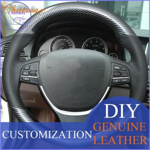 Hand Sewing Car Steering Wheel Cover Individual Customize of Black Carbon Fiber Leather for BMW F01 F02 F06 F07 F10 F11 F12 F13