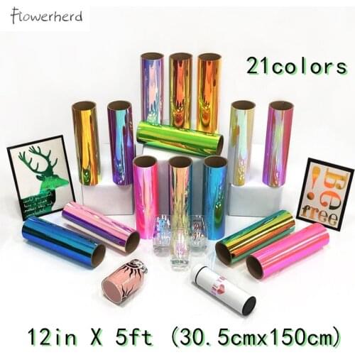 12"X5ft Rainbow Heat Transfer Vinyl HTV Roll 21Kinds Iron on Vinyl Bundle Cricut Silhouette Cameo DIY Iron on T-Shirts Fabrics