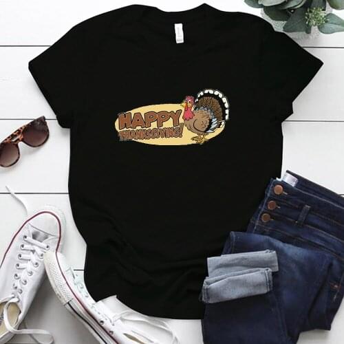 Happy Thanksgiving Day T Shirt Funny Turkey Printed Short Sleeve Loose Crew Neck Woman Tshirts Tops Holiday Ropa De Mujer 2020