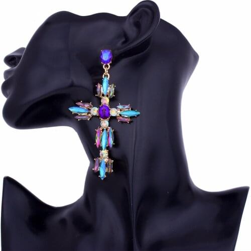 Trendy Rhinestone Cross Earrings For Women Big Statement Earring 2021 Crystal Summer Earing Fashionable Fall Jewelry