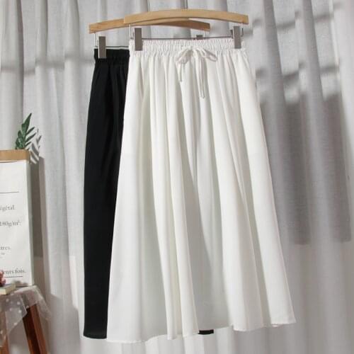 Drawstring Midi Skirt for Women 2021 New Elastic Waist Slim A-Line Jupe Femme Pockets Large Swing Long Skirt Faldas Largas Mujer