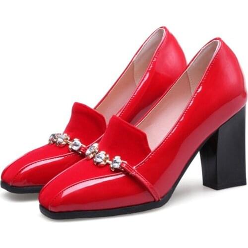 Women Pumps Block Heels Shoes Womens Elegant Square Toe Chunky High Heels Party Dress Office Ladies Pumps Wedding Shoes 44 45