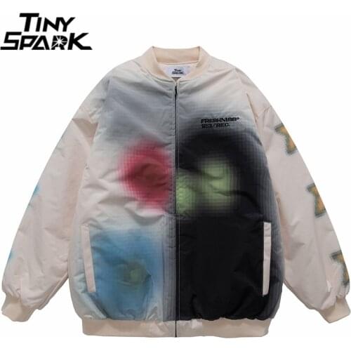Hip Hop Streetwear Jacket Coat Embroidery Letter Graffiti Jacket 2021 Men Autumn Harajuku Cotton Loose Jacket Coat Outwear Zip