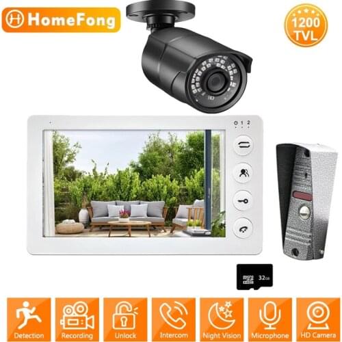 HomeFong 7 Inch Intercom Video Door Phone 1 Monitors 1 Doorbells 1 CCTV Camera 1200TVL IP65 with Motion Sensor Unlock Record