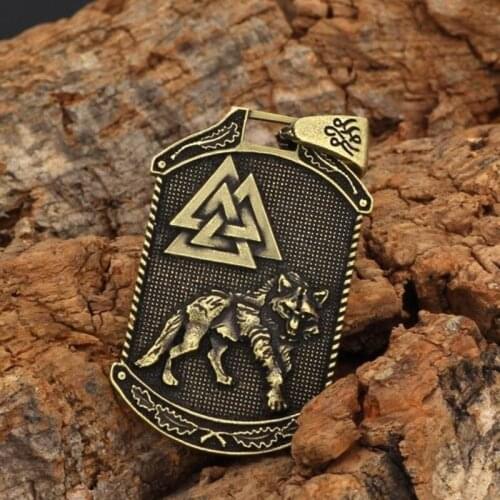 Vintage Viking Celtic Wolf Oding Logo Square Pendant Necklace Mens Nordic Mythological World Tree Animal Totems Talisman Chains