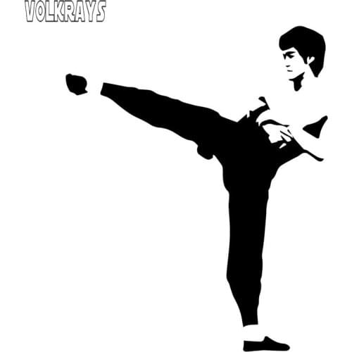 Volkrays Personality Car Sticker Kung Fu Actor Bruce Lee Accessories Reflective Sunscreen Vinyl Decal Black/Silver,12cm*9cm