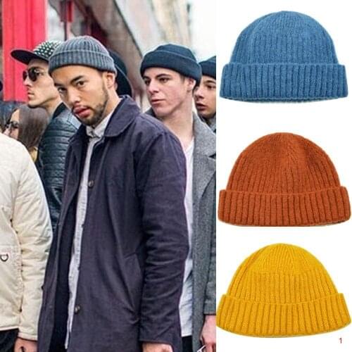 Knitted Hats for Women Skullcap Men Beanie Hat Winter Retro Brimless Baggy Melon Cap Cuff Docker Fisherman Beanies Hats For Men