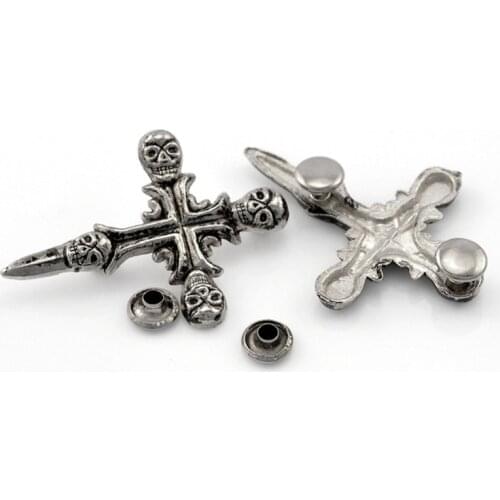 20Sets Antique Silver Tone Punk Cross Skull Skeleton Studs Spots Spike Rivets Garment Fashion Clothes Bags Sewing Findings