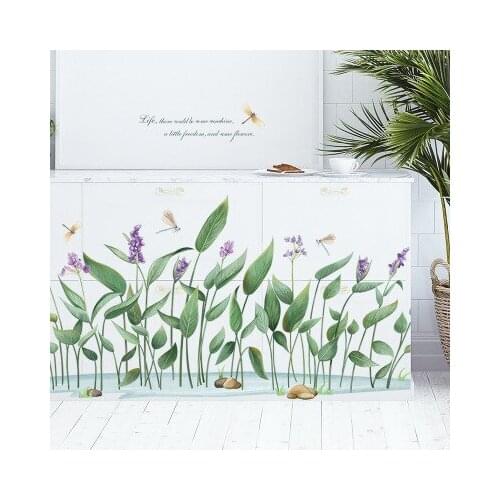 Green Leaf Dragonfly Garden Skirting Line Wall Decoration Wall Sticker With Glue Living Room Bedroom Bedside Wallpaper Decals