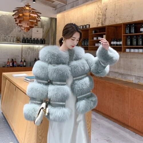 Luxury 2020 Real Fur Coat Winter Women Female Diamond Whole Natural Fox Fur Jackets for Women Mid-length Female Fur Streetwear