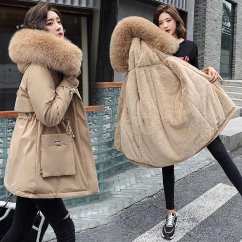 New Novel Winter Jacket Women Coats Artificial Raccoon Hair Collar Female Parkas Black Thick Cotton Padded Lining Ladies Coats