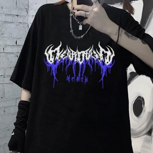 Women T-Shirts Goth Y2K Harajuku Tops Punk Letter Print Loose Short Sleeve Kawaii Dropshipping Plus Size Cotton Black Clothes