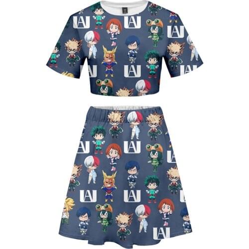 My Hero Academia Crop Skirt Suit Women Girl 2 Piece Outfits 3D Print Japanese Anime Cosplay 2021 New Summer School Style Dress