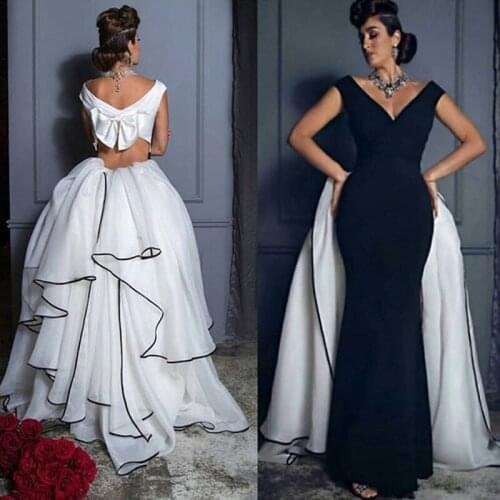 Mermaid Formal Evening Gown Pretty Women Elegant V Neck Sexy Open Back Ivory Detachable Floor Length Wedding Party Dress