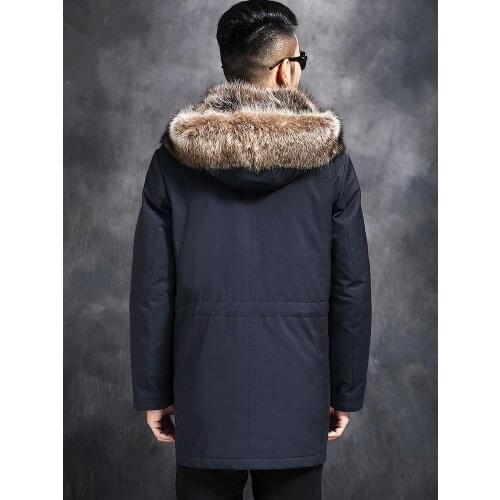 Winter Natural Coat Raccoon Collar Parka Real Rabbit Fur Liner Jacket Men Overcoat L17-1312MY763