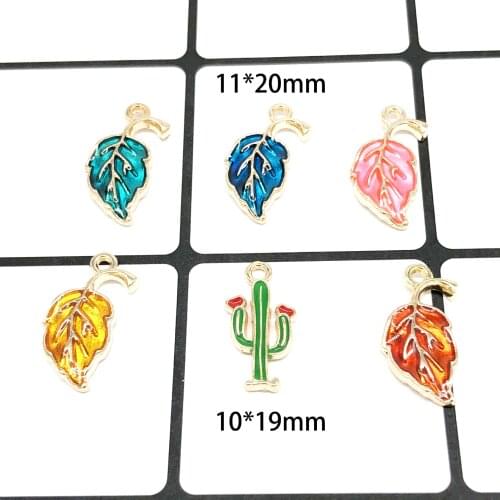 10pcs Cactus DIY alloy jewelry Drop oil leaf pendant accessories Korean version of the simple fashion trend explosion models