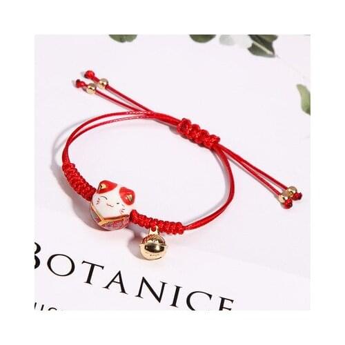 2021 New Red String Ceramic Cat Bracelet Hand-woven Lucky Cat Transit Red String Bracelet