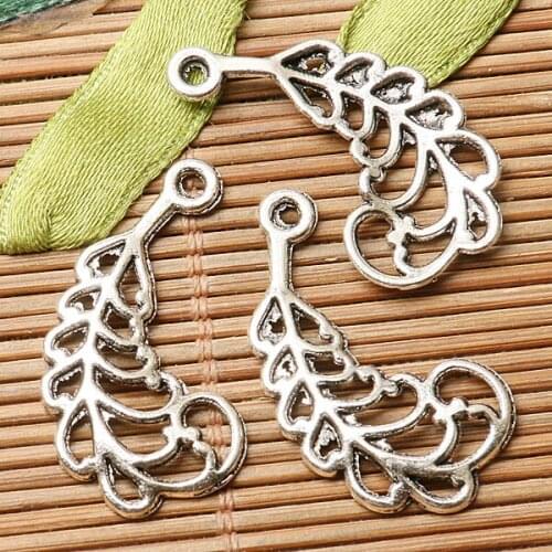 30pcs dark silver color hollow leaf branch design charms EF2846