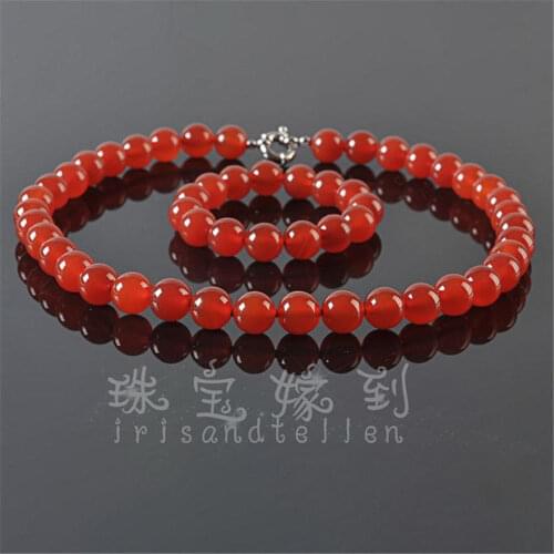 925 Silver Hot sale Beautiful set 10mm Red stone jadel Beads Necklace& bracelet gem Stone watch Quartz stone CZ crystal