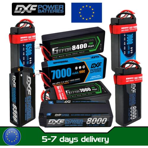 DXF Lipo Battery 2S Shorty Lipo 7.6V 6000mah 120C with 4mm Bullet Competition Short-Pack for 1/10 Buggy
