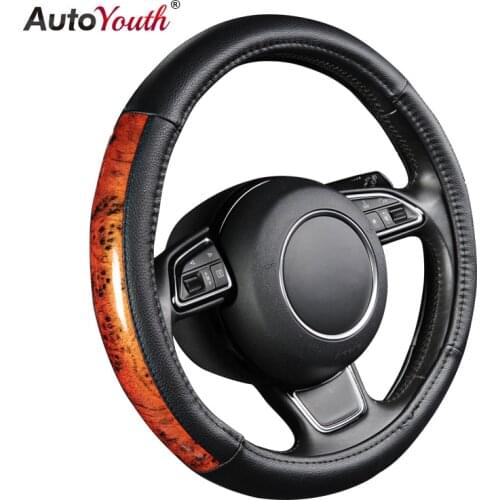 AUTOYOUTH Elegant Fashion Steering Wheel Cover Small Black Lychee Stitching Wood Grain Diameter 38cm Suitable For ford focus 2