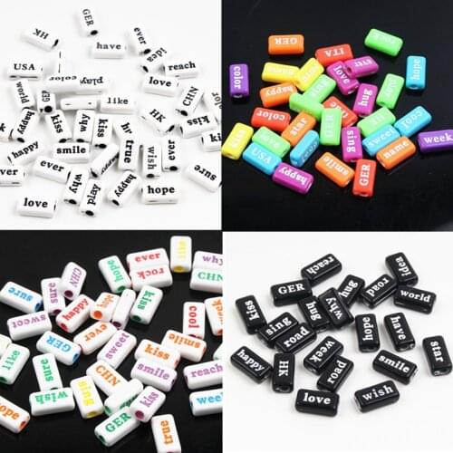 DIY 8x14mm Random 50Pcs Acrylic beads Flattened English Word Beads For Jewelry Making Many Of Styles Optional
