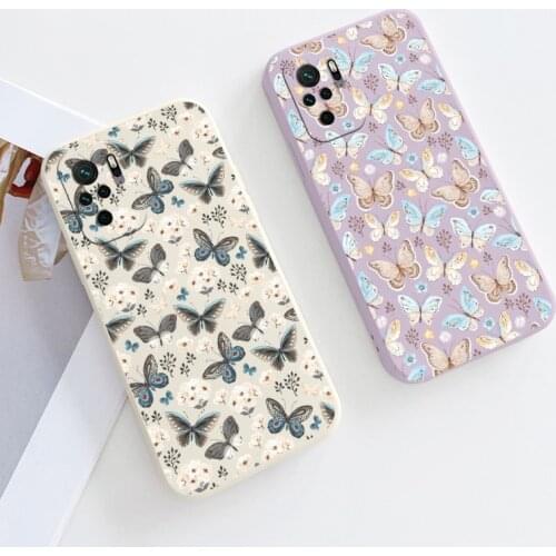 Butterfly Liquid Silicone Case For Redmi Note 10 10S 9T 9 8 7 MAX Redmi 9 9A 9T K40 K30 K20 Pro Soft Phone Back Cover