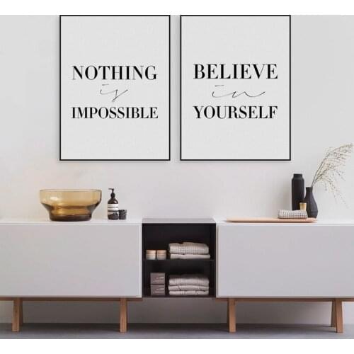 Black And White Inspiration Typography Believe Quotes Art Print Poster Wall Picture Canvas Painting Minimalist Home Decor