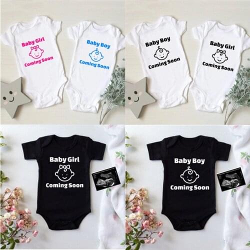 Baby Announcement Boy Girl Coming Soon Newborn Baby Bodysuits Cotton Summer Romper Body Pregnancy Reveal Clothes